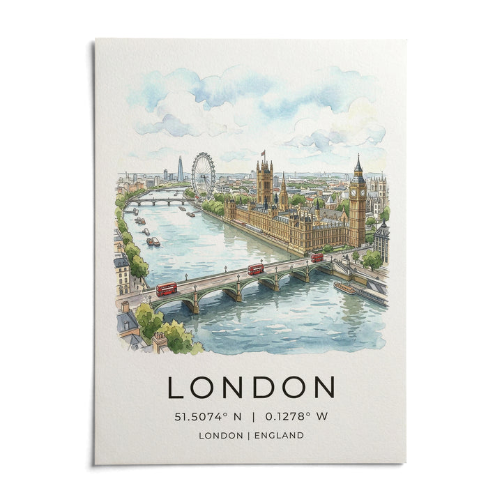 London Cityscape Print, shown as an unframed paper print on a plain white background