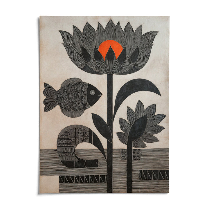 Lotus Fish Wall Art, shown as an unframed paper print on a plain white background