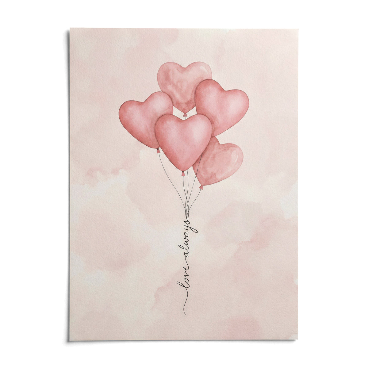 Love Heart Balloon Art Print, shown as an unframed paper print on a plain white background