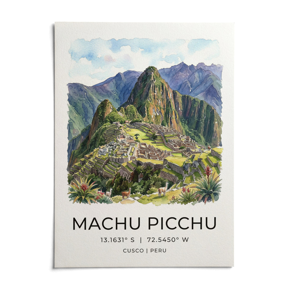Machu Picchu Art Print, shown as an unframed paper print on a plain white background