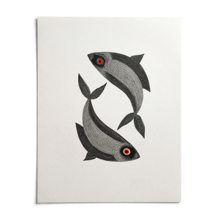 Madhubani Fish Wall Art, shown as an unframed paper print on a plain white background