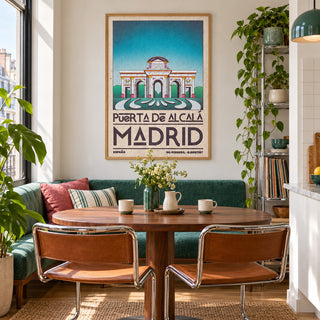Madrid Architecture Poster shown in a breakfast nook (frame not included)