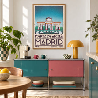 Madrid Architecture Poster shown in a kitchen above a coffee station (frame not included)