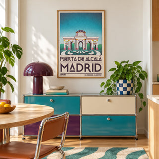 Madrid Architecture Poster shown in a playful retro modern room (frame not included)
