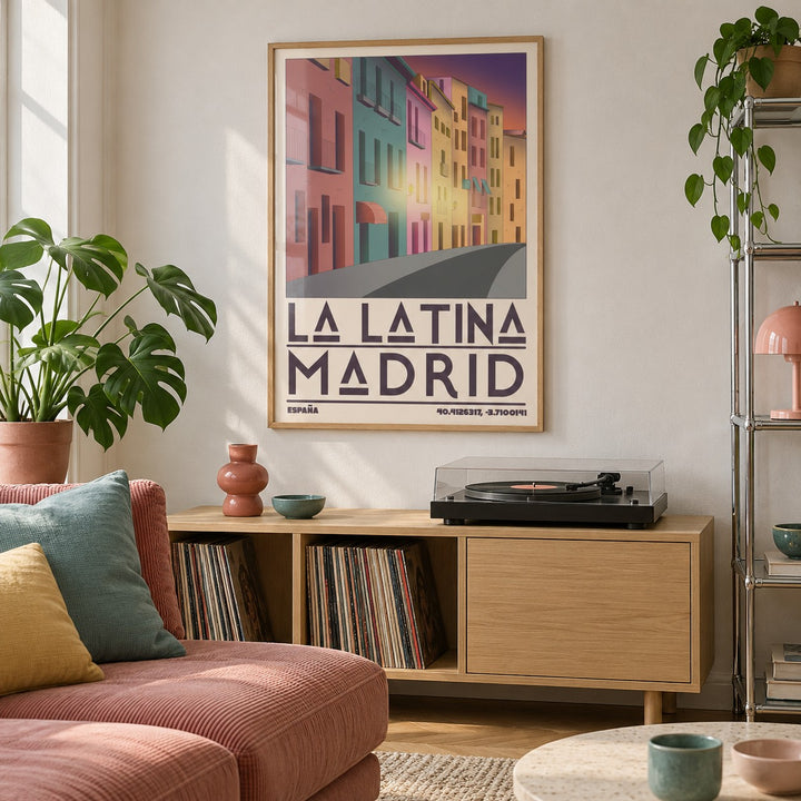 Madrid City Wall Art shown in a creative city apartment (frame not included)