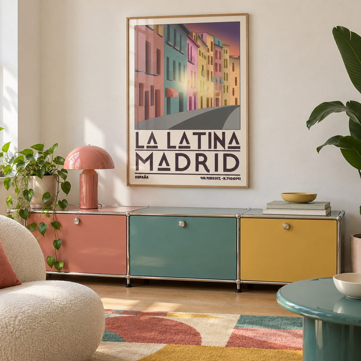 Madrid City Wall Art shown in a playful retro modern room (frame not included)