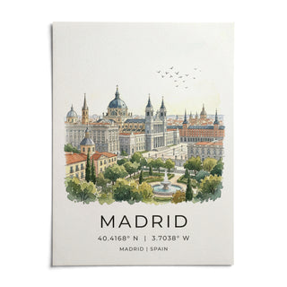 Madrid Cityscape Art Print, shown as an unframed paper print on a plain white background