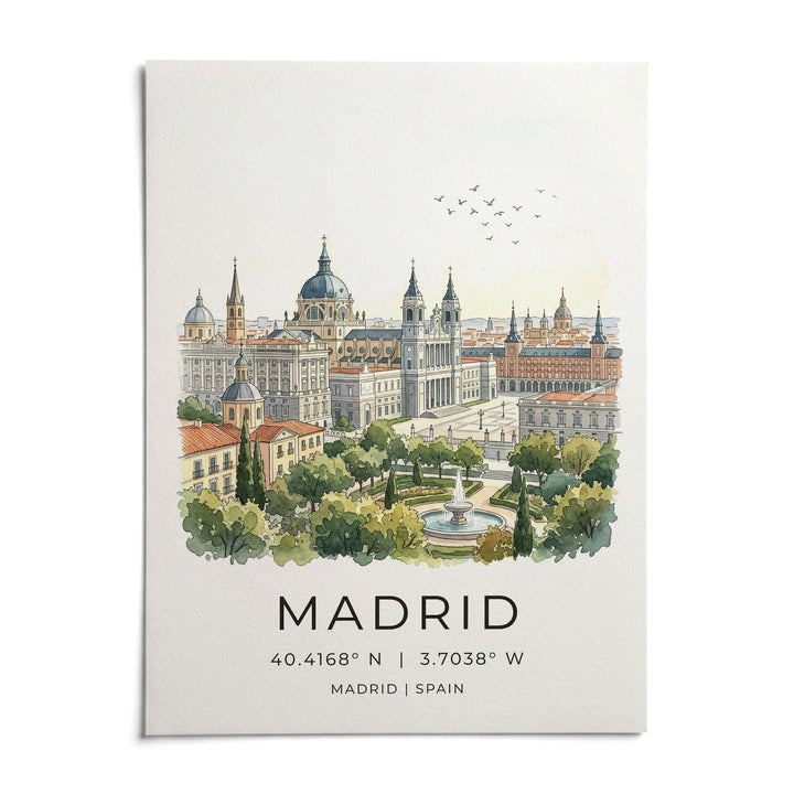 Madrid Cityscape Art Print, shown as an unframed paper print on a plain white background