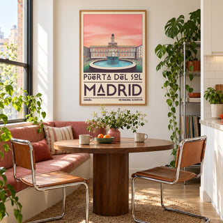 Madrid Landmark Art Print shown in a breakfast nook (frame not included)