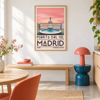 Madrid Landmark Art Print shown in a colourful minimalist room (frame not included)