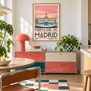 Madrid Landmark Art Print shown in a playful retro modern room (frame not included)
