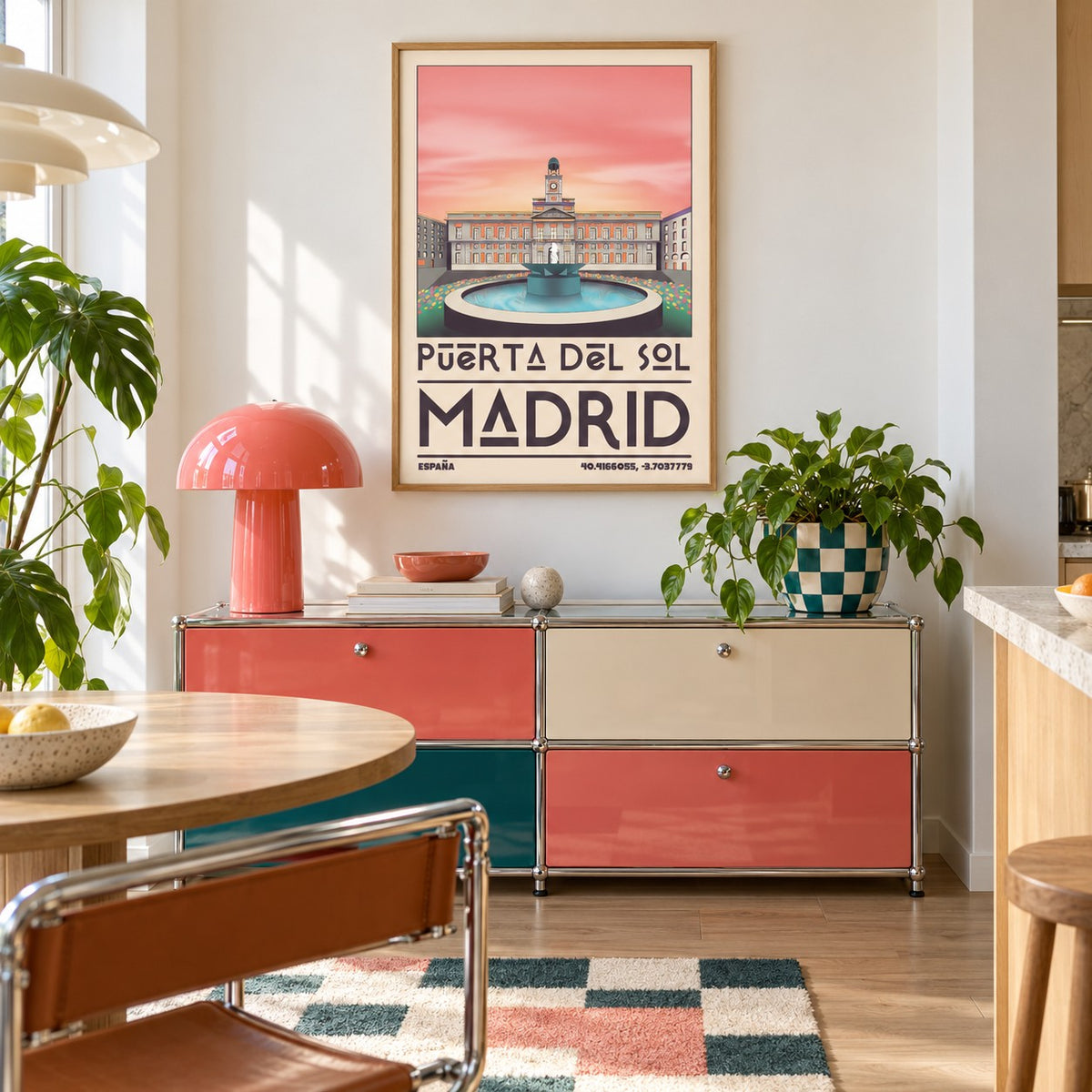 Madrid Landmark Art Print shown in a playful retro modern room (frame not included)