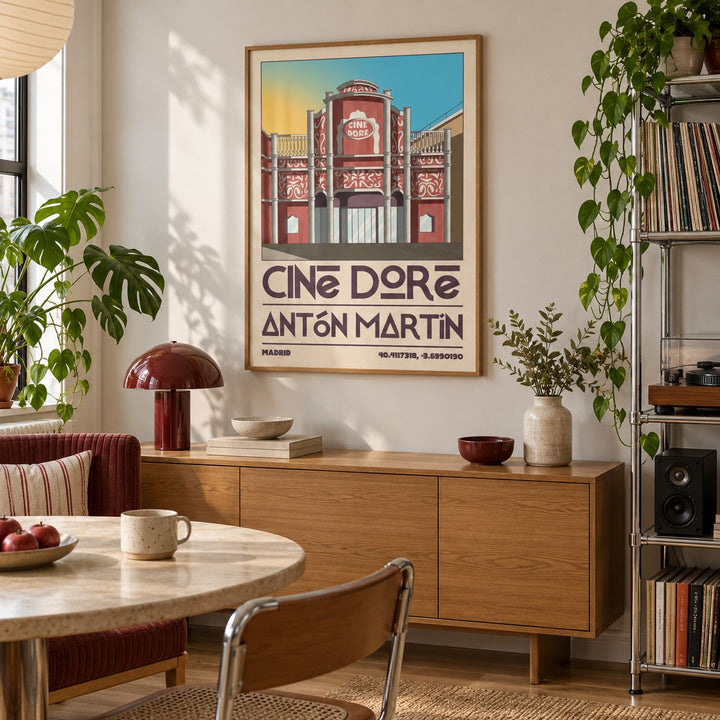 Madrid Landmark Poster shown in a city kitchen dining area (frame not included)