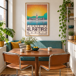 Madrid Landscape Poster shown in a breakfast nook (frame not included)