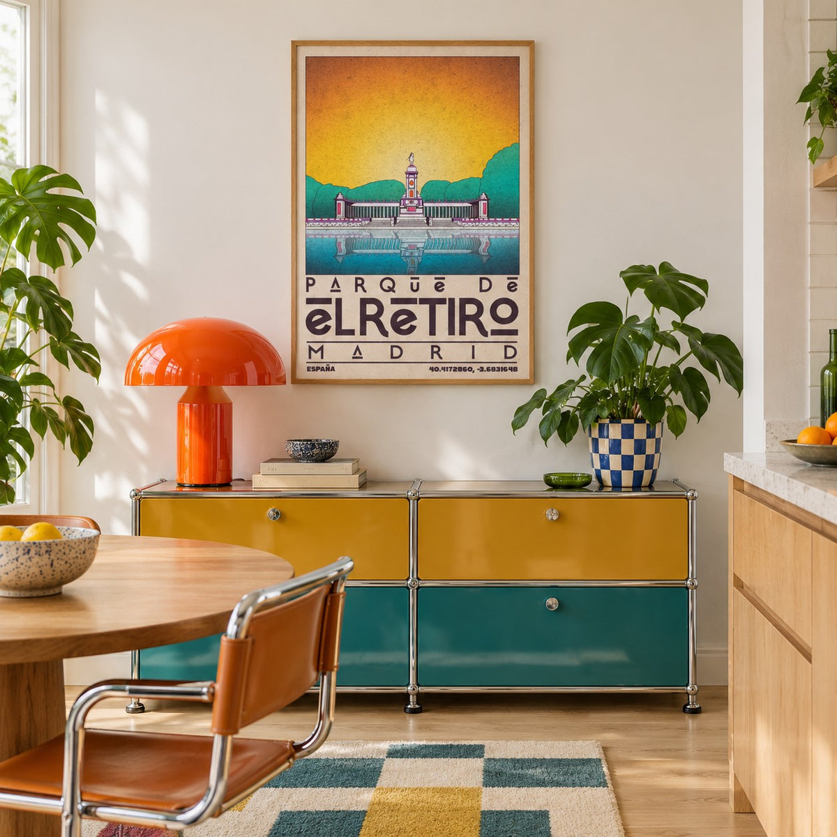 Madrid Landscape Poster shown in a playful retro modern room (frame not included)