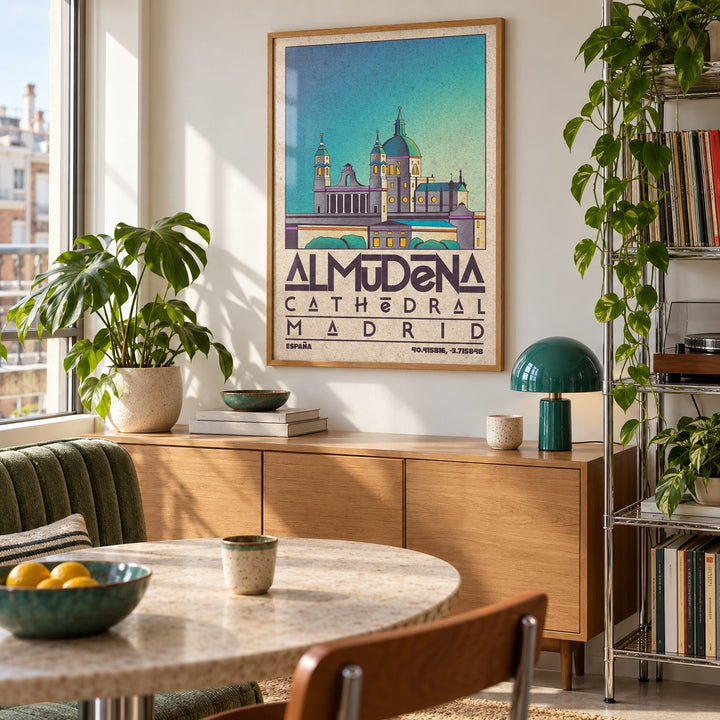 Madrid Poster shown in a city kitchen dining area (frame not included)