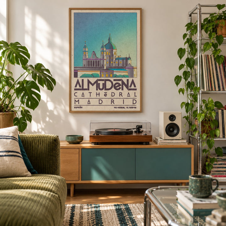 Madrid Poster shown in a city apartment record corner (frame not included)