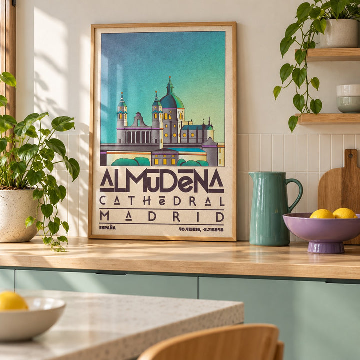 Madrid Poster shown in a minimalist kitchen (frame not included)