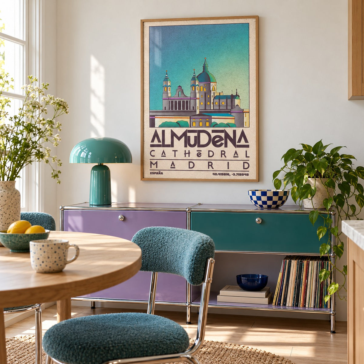 Madrid Poster shown in a retro breakfast nook (frame not included)
