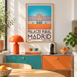 Madrid Royal Palace Poster shown in a kitchen above a coffee station (frame not included)