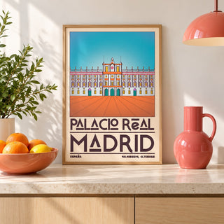 Madrid Royal Palace Poster shown in a kitchen, leaning on the counter (frame not included)