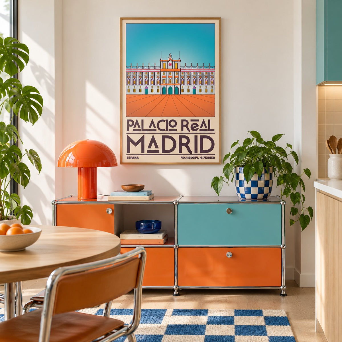 Madrid Royal Palace Poster shown in a playful retro modern room (frame not included)