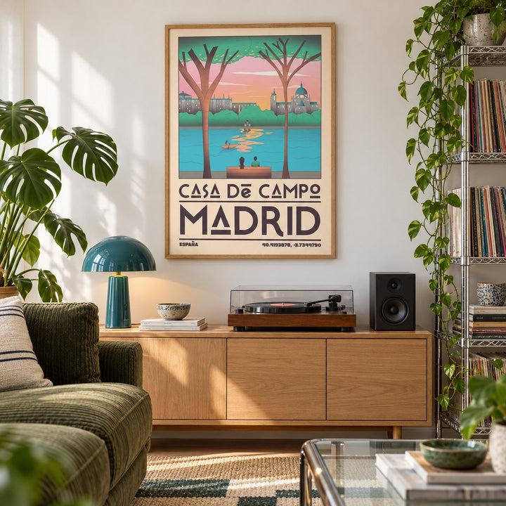Madrid Wall Art shown in a city apartment record corner (frame not included)