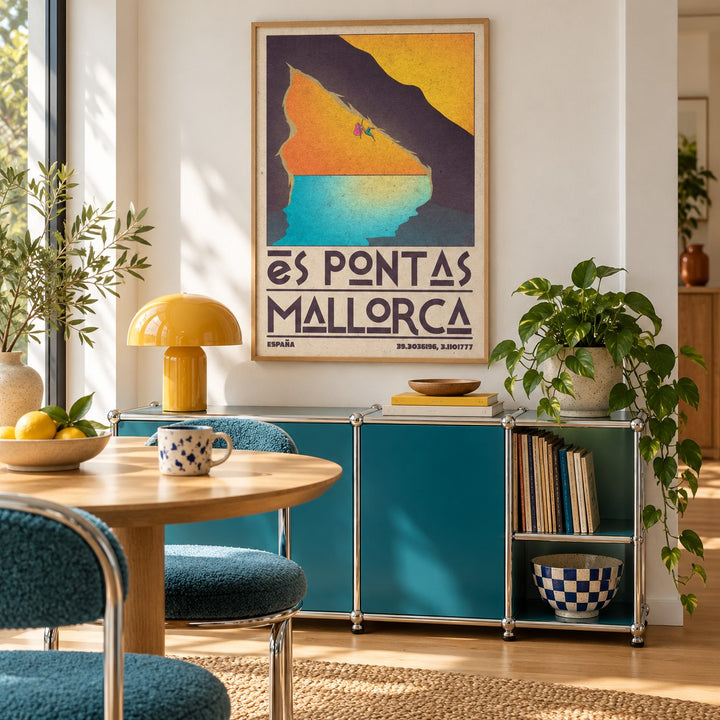 Mallorca Climbing Poster shown in a retro breakfast nook (frame not included)