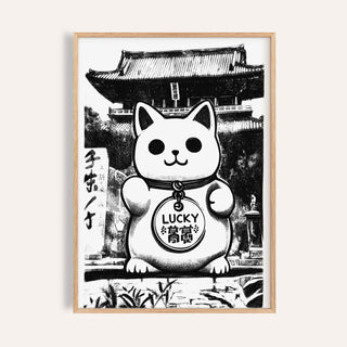 Asian wall decor featuring a minimalist lucky cat print