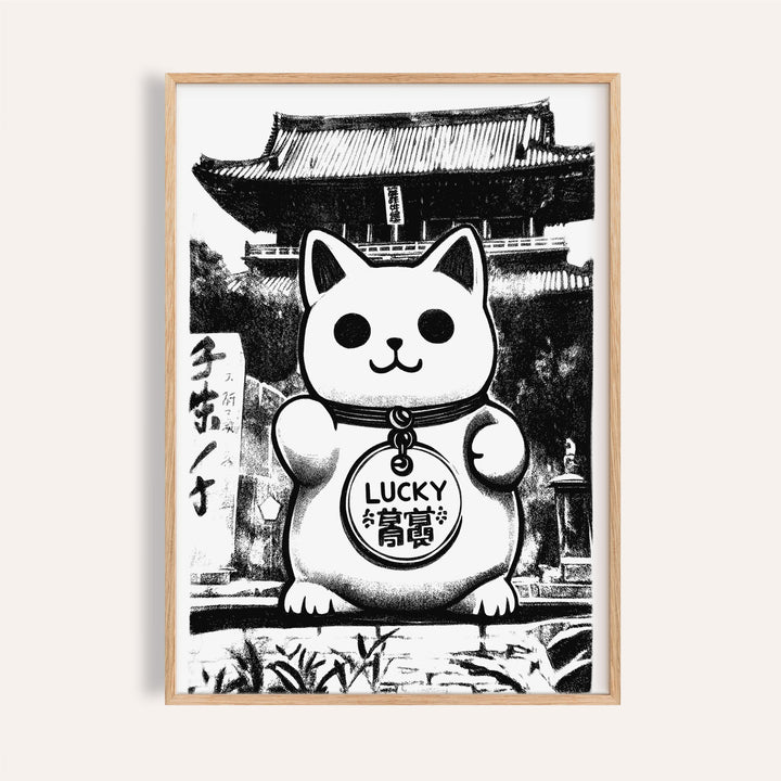 Asian wall decor featuring a minimalist lucky cat print