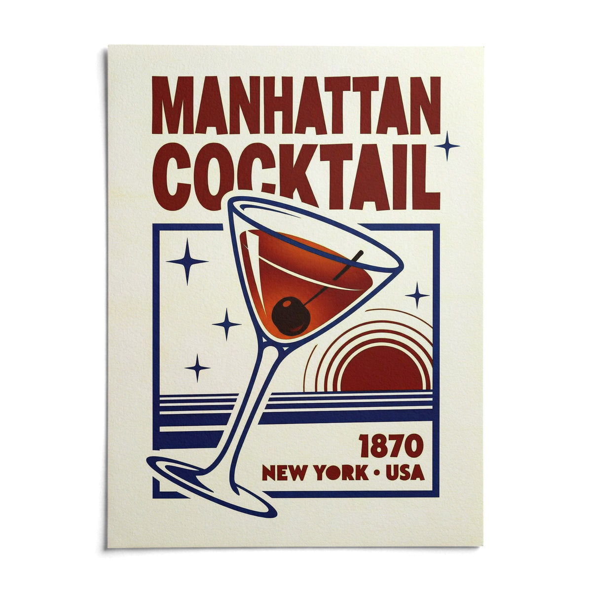 Manhattan Cocktail Art Print, shown as an unframed paper print on a plain white background