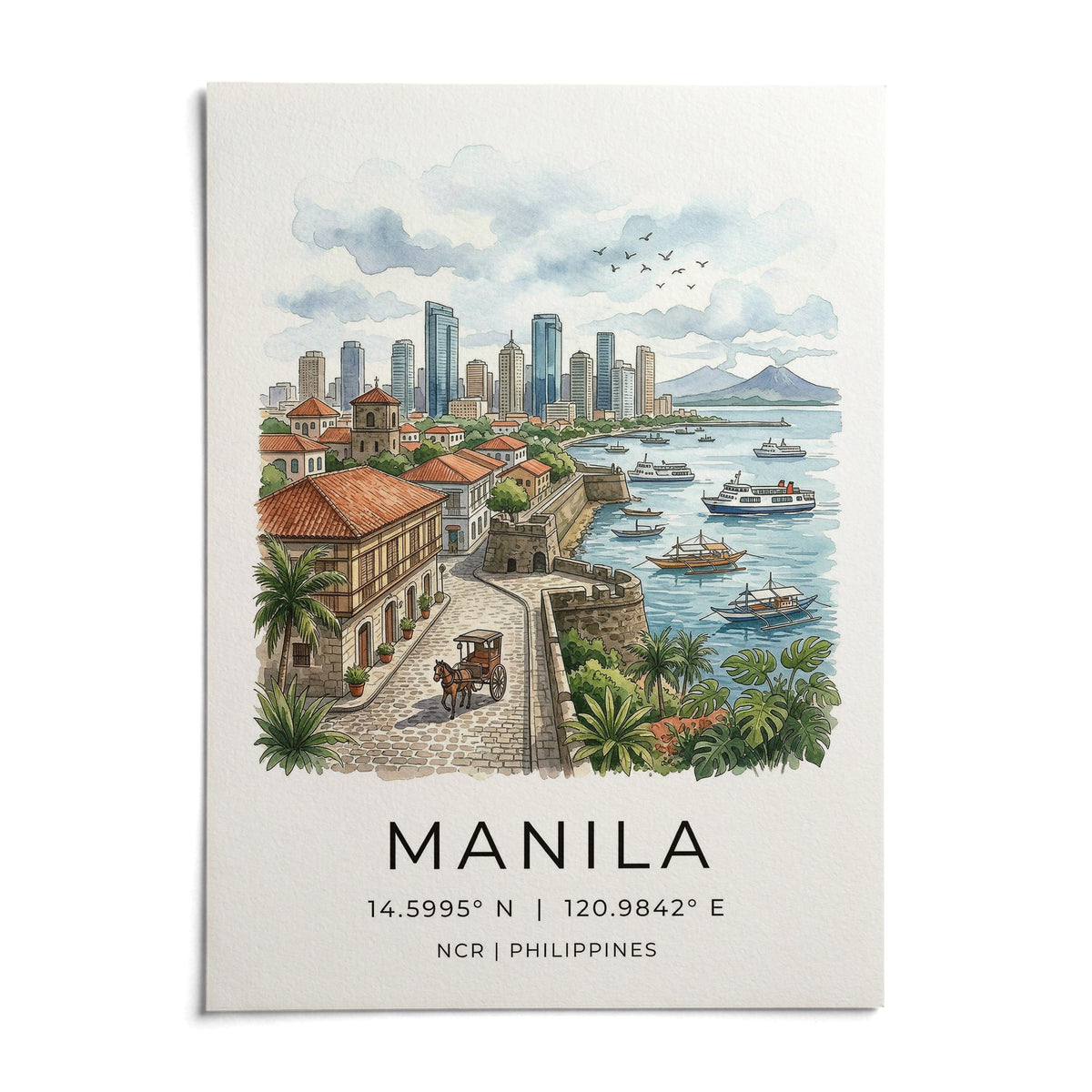 Manila City Art Print, shown as an unframed paper print on a plain white background