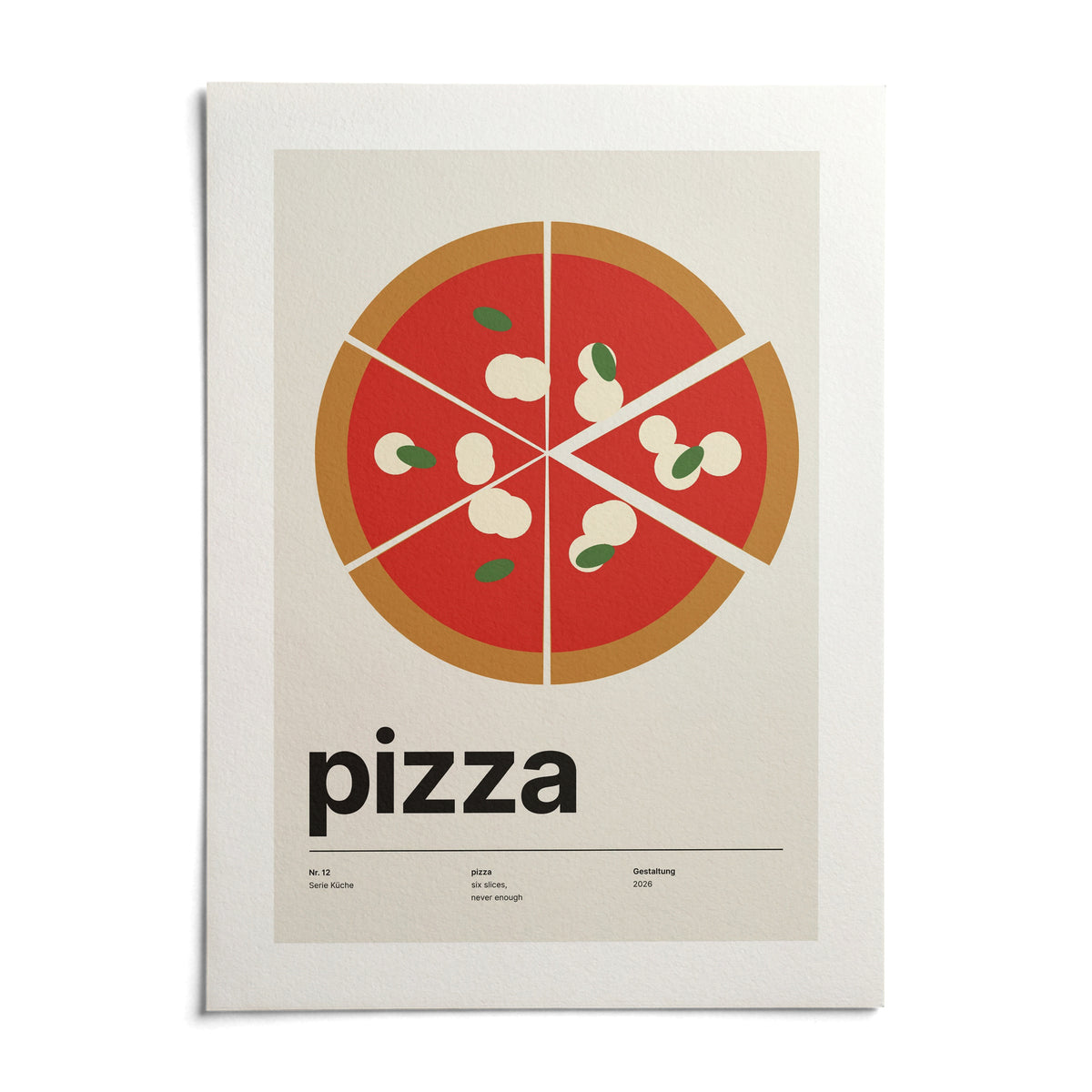 Margherita Pizza Print, shown as an unframed paper print on a plain white background