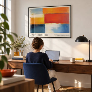 Mark Rothko Art, framed on the wall of a modern home office with a white wall