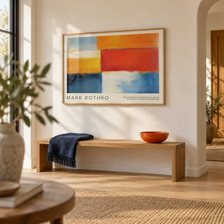 Mark Rothko Art, framed on the wall of a wide entrance hall with a warm white wall and a pale oak floor