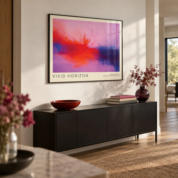 Mark Rothko Artwork, framed on the wall of a modern wide hallway with a white wall