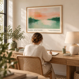 Mark Rothko Poster, framed on the wall of a calm home office with a warm white wall