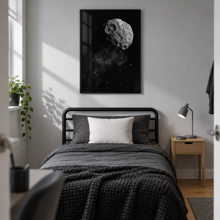 Mars Art, framed on the wall of a modern single bedroom for a space enthusiast aged 13-17 in a UK family home