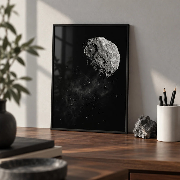 Mars Art, a small A4 framed print leaning on a walnut desk