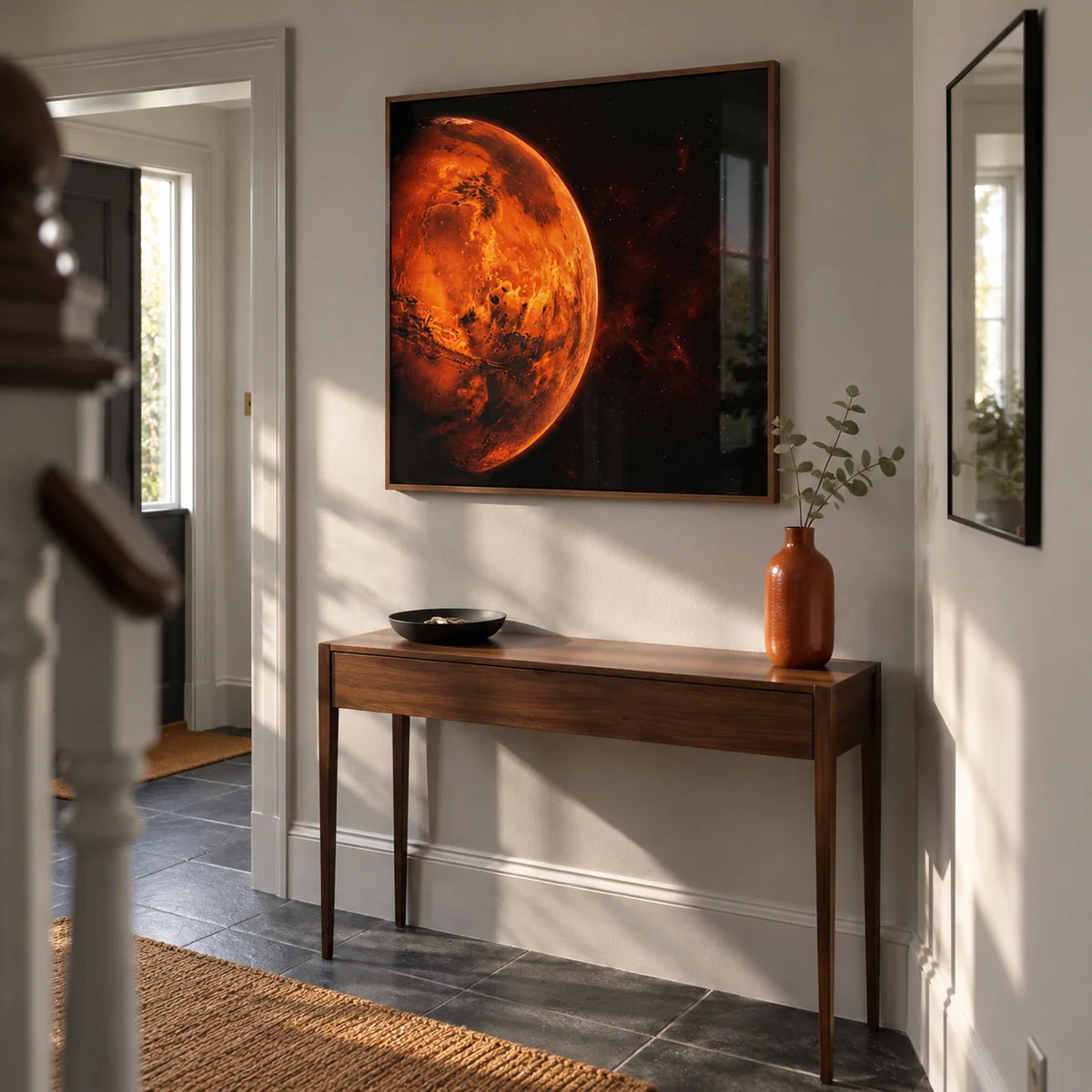 Mars Wall Art, framed on the wall of a contemporary hallway in a UK terraced home