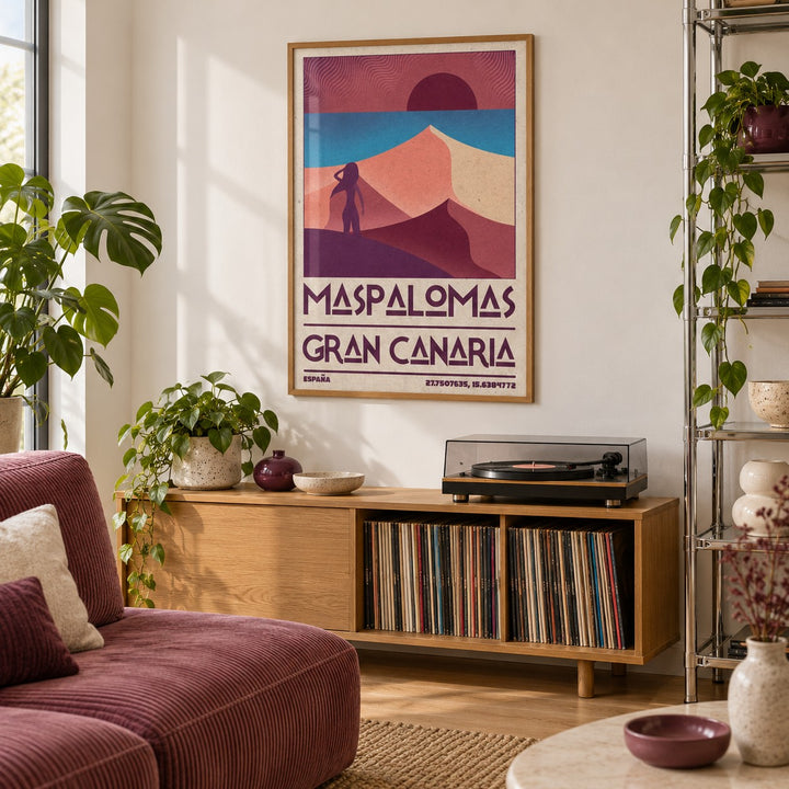 Maspalomas Vintage Wall Art shown in a creative city apartment (frame not included)