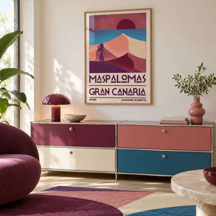 Maspalomas Vintage Wall Art shown in a playful retro modern room (frame not included)