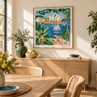 Matisse Art for Sale, framed on the wall of a bright dining room with a warm white wall