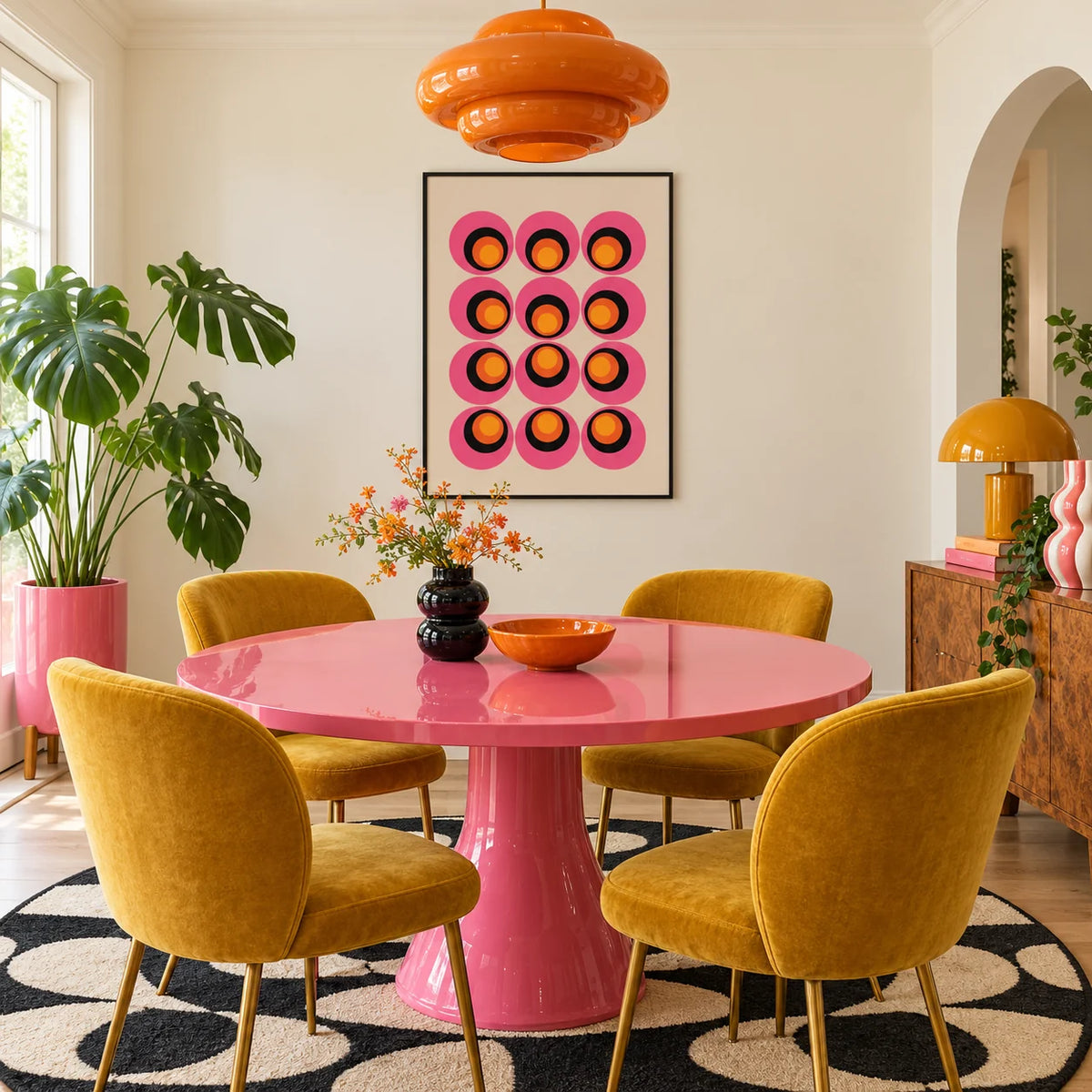 Maximalist Wall Art, framed on the wall of a warm in a dining room