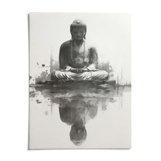 Meditation Statue Reflection Wall Art, shown as an unframed paper print on a plain white background