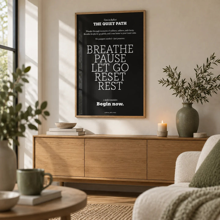 Meditation Wall Art, framed on the wall of a calm living room