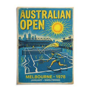 Melbourne Tennis Wall Art, shown as an unframed paper print on a plain white background