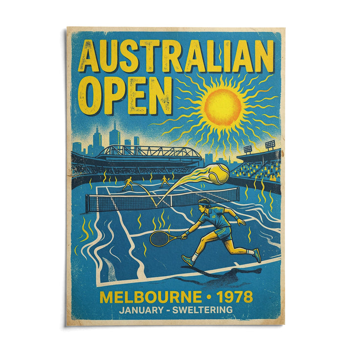Melbourne Tennis Wall Art, shown as an unframed paper print on a plain white background