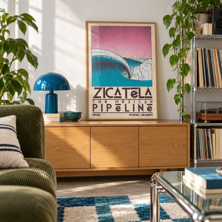 Mexican Beach Art shown in a creative reading corner (frame not included)
