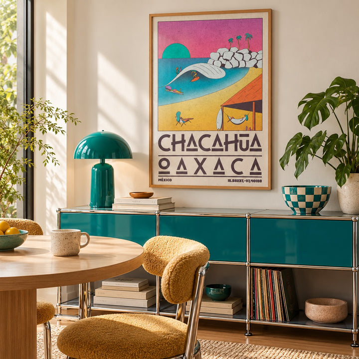 Mexican Beach Poster shown in a retro breakfast nook (frame not included)